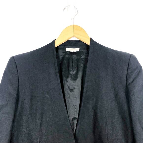 Helmut Lang Black Single Button Collarless Blazer Size 6 2000s Wool Quiet Luxury - Picture 4 of 13